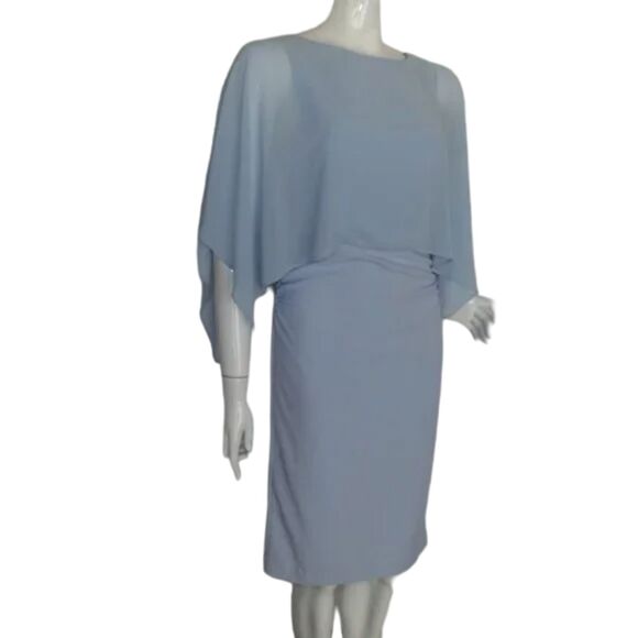 HALSTON HERITAGE Dress, 2, Light Blue, Sleeveless w/Scarf overlay, Ruched - Picture 2 of 14